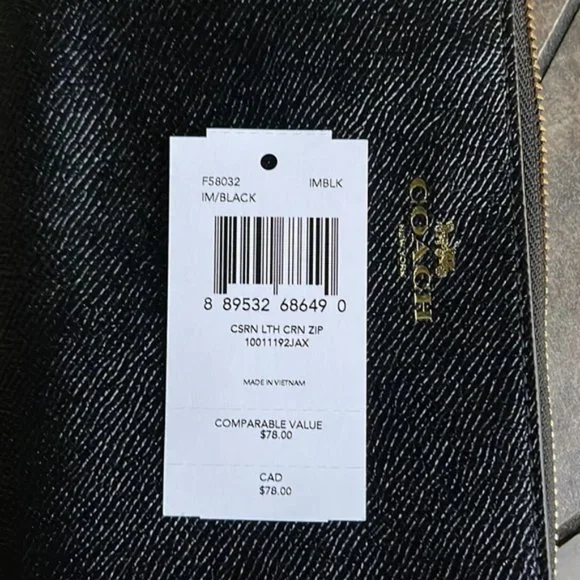 Coach Corner Zip Wristlet Black Leather - Picture 6 of 16